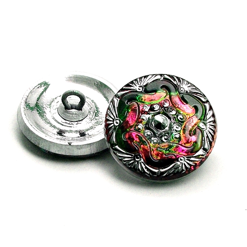 1pcs Czech Handmade Art Glass Button Round 18mm Crystal Vitrail Medium Silver Floral Ornament