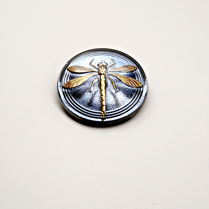 1pc Czech Handmade Art Glass Cabochon Round 18mm Crystal Heliotrope Gold Dragonfly