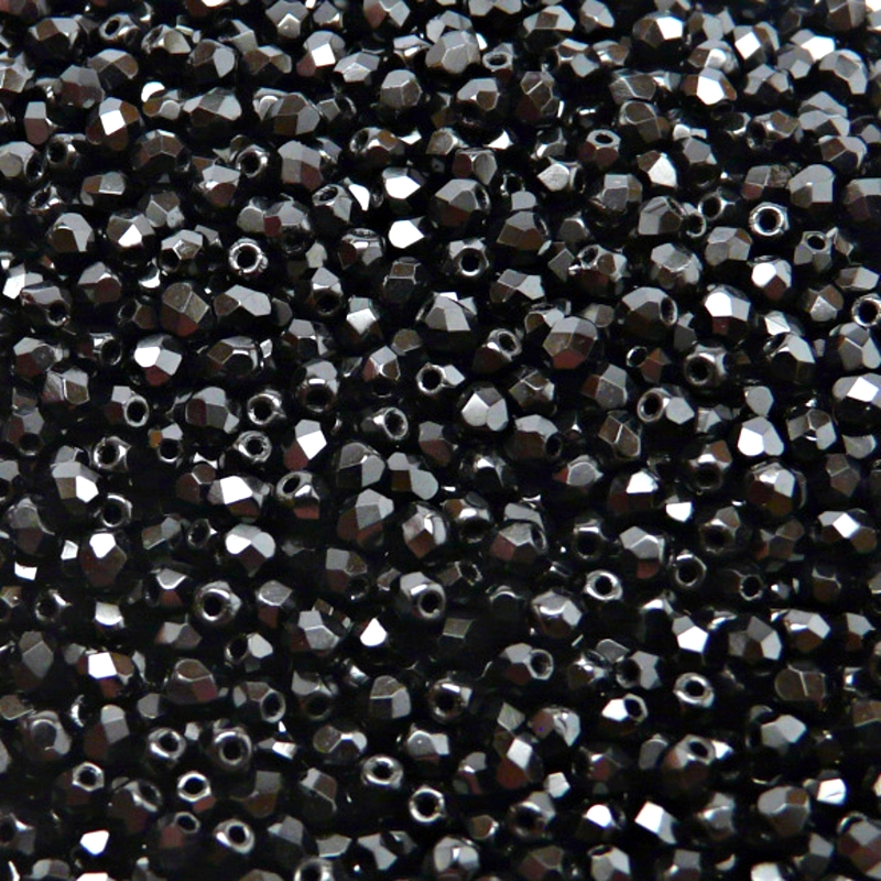100pcs Czech Fire Polished Faceted Glass Beads Round 3mm Jet