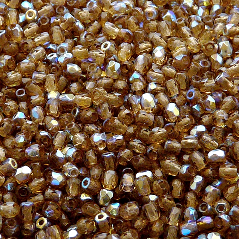 100pcs Czech Fire Polished Faceted Glass Beads Round 3mm Smoked Topaz AB