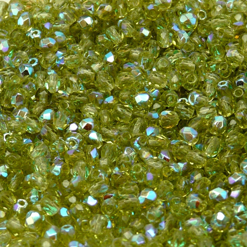 100pcs Czech Fire Polished Faceted Glass Beads Round 3mm Olivine AB