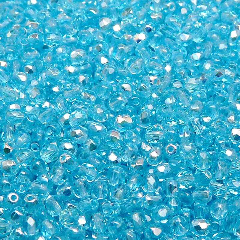 100pcs Czech Fire Polished Faceted Glass Beads Round 3mm Light Aquamarine AB