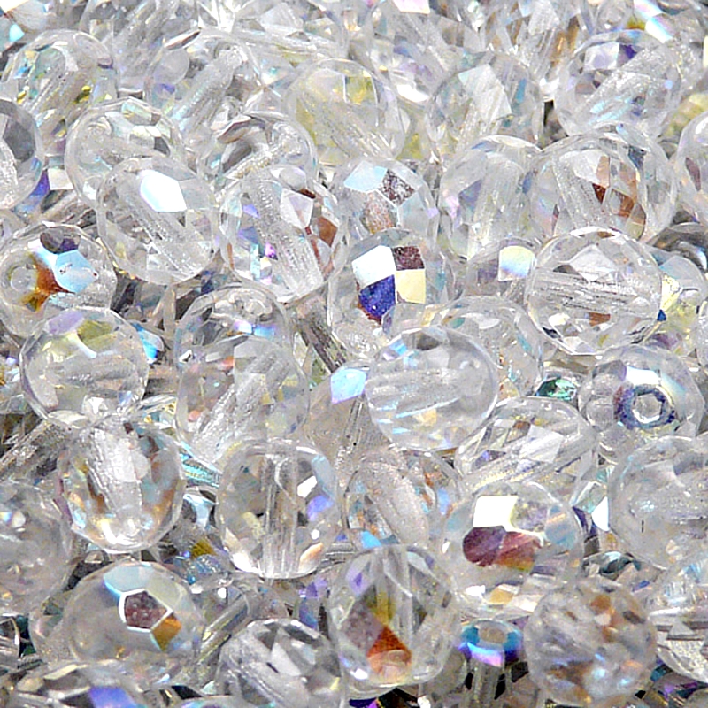 25pcs Czech Fire Polished Faceted Glass Beads Round 8mm Crystal AB