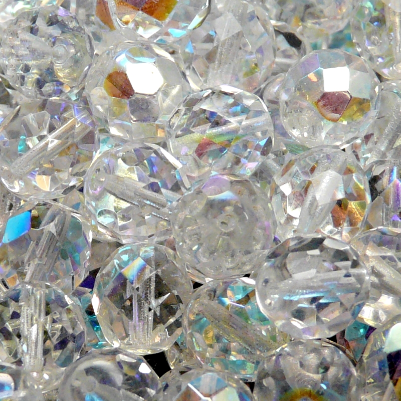 8pcs Czech Fire Polished Faceted Glass Beads Round 12mm Crystal AB