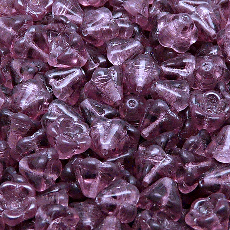 30pcs Czech Pressed Glass Bell Flowers Beads 6x8mm Amethyst
