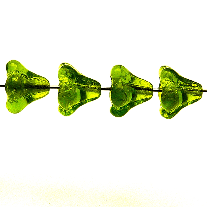10pcs Czech Pressed Glass Bell Flowers Beads 11x13mm Olivine