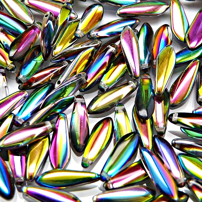 30pcs Czech Pressed Glass Dagger Beads 5x16mm Crystal Vitrail