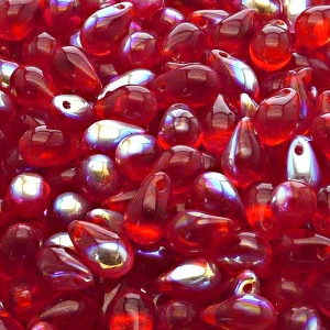 30pcs Czech Pressed Glass Teardrop Beads 6x9mm Ruby AB