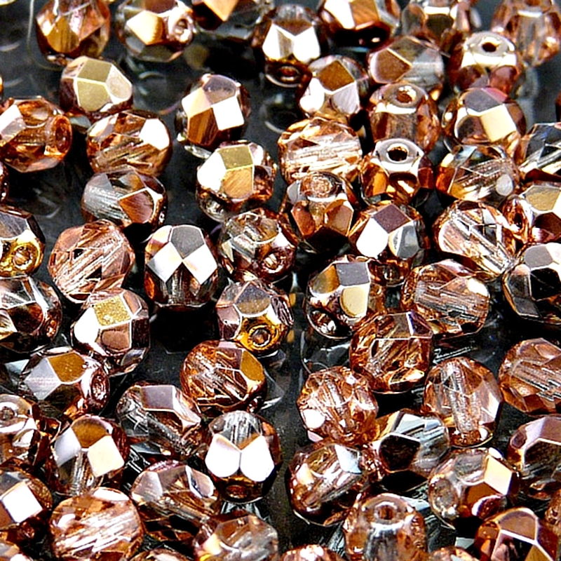 50pcs Czech Fire Polished Faceted Glass Beads Round 6mm Crystal Gold Capri