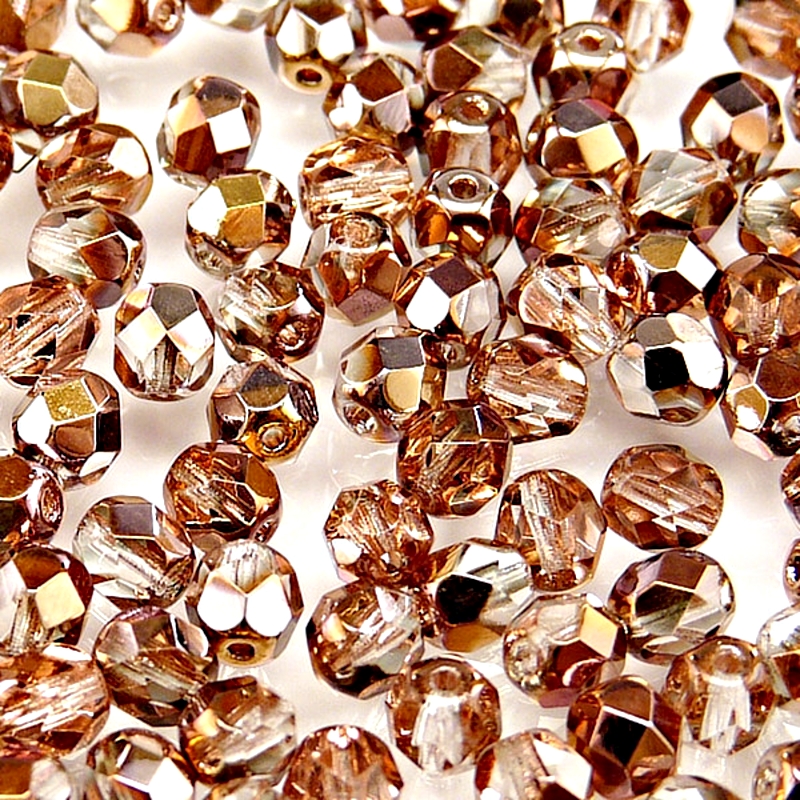 50pcs Czech Fire Polished Faceted Glass Beads Round 6mm Crystal Gold Capri