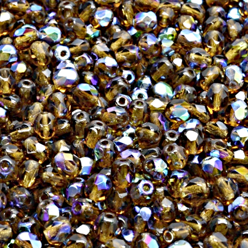 100pcs Czech Fire Polished Faceted Glass Beads Round 4mm Smoked Topaz AB