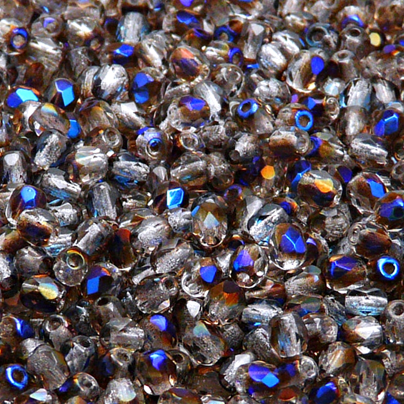 100pcs Czech Fire Polished Faceted Glass Beads Round 4mm Black Diamond Azuro