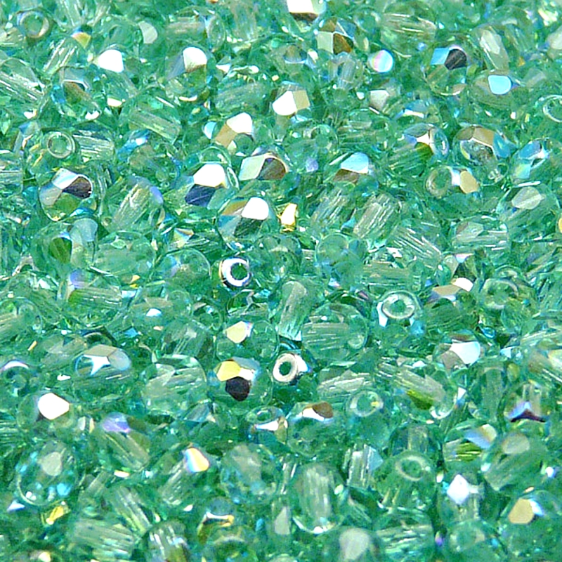 100pcs Czech Fire Polished Faceted Glass Beads Round 4mm Light Green Aquamarine AB