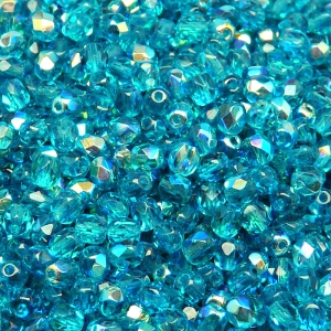100pcs Czech Fire Polished Faceted Glass Beads Round 4mm Green Aquamarine AB