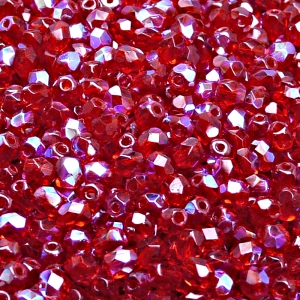 100pcs Czech Fire Polished Faceted Glass Beads Round 4mm Ruby AB