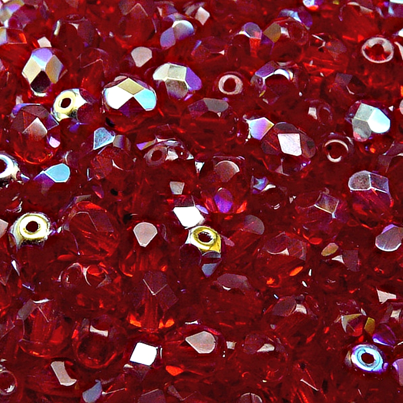 50pcs Czech Fire Polished Faceted Glass Beads Round 6mm Ruby AB