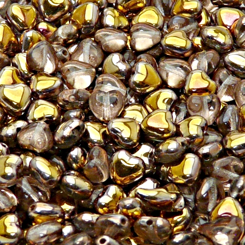 50pcs Czech Pressed Glass Heart Beads 6mm Crystal Gold Capri