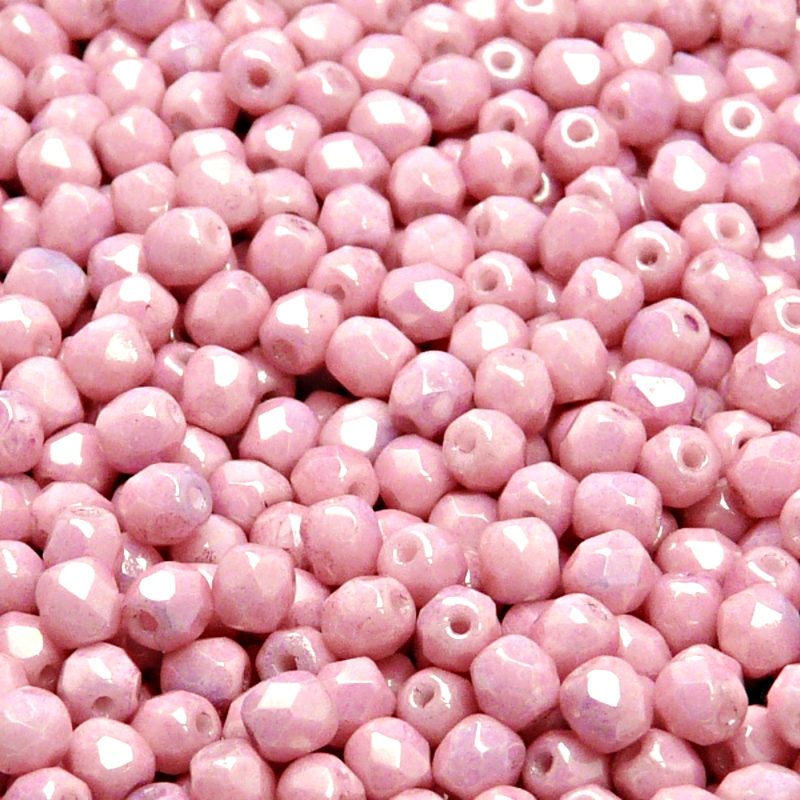 100pcs Czech Fire Polished Faceted Glass Beads Round 4mm Opaque Light Rose Ceramic Look