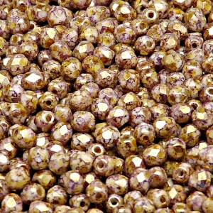 100pcs Czech Fire Polished Faceted Glass Beads Round 4mm Opaque Chalk White Violet Brown Marble Senegal Luster