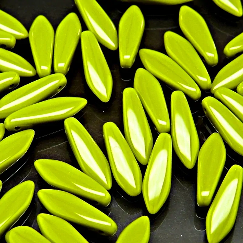 30pcs Czech Pressed Glass Dagger Beads 5x16mm Opaque Olivine