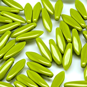 30pcs Czech Pressed Glass Dagger Beads 5x16mm Opaque Olivine