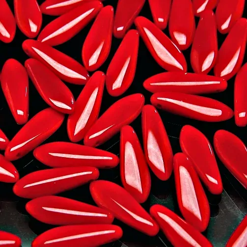 30pcs Czech Pressed Glass Dagger Beads 5x16mm Opaque Red Coral