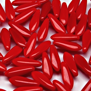30pcs Czech Pressed Glass Dagger Beads 5x16mm Opaque Red Coral