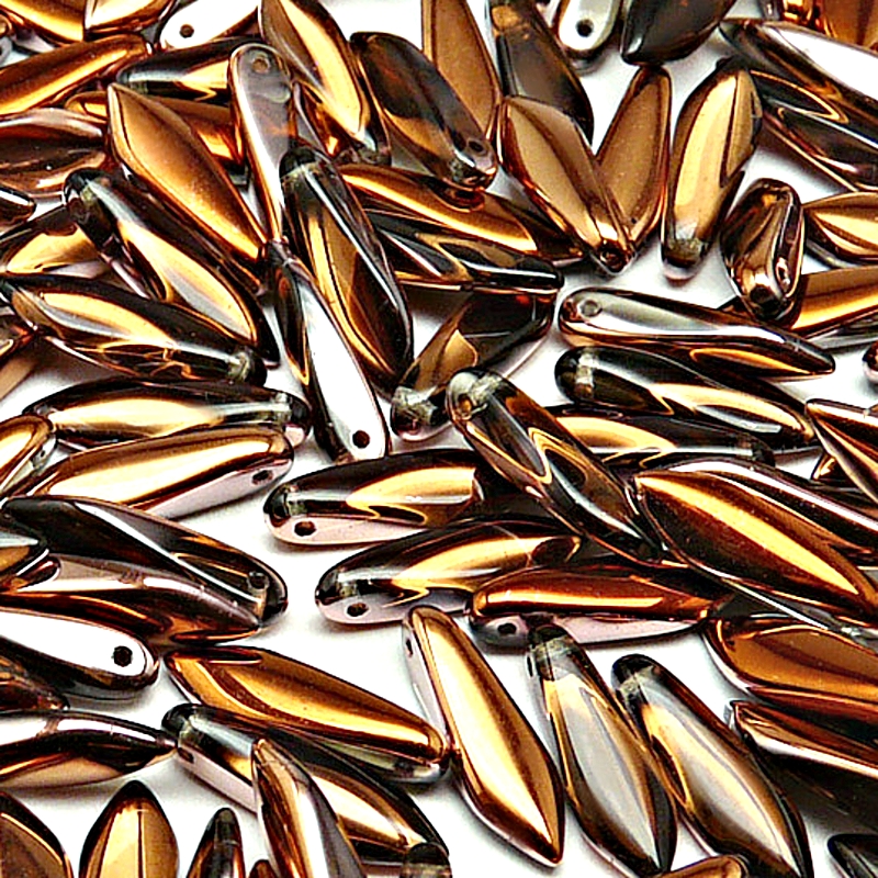 30pcs Czech Pressed Glass Dagger Beads 5x16mm Black Diamond Sun Set