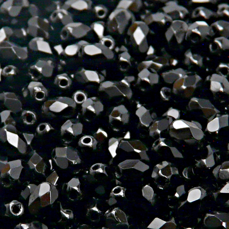 50pcs Czech Fire Polished Faceted Glass Olive Beads 6x4mm Jet