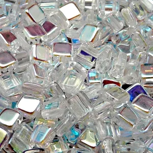 40pcs Czech Two Hole Pressed Glass Tile Beads 6mm Crystal AB