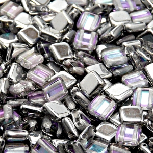 40pcs Czech Two Hole Pressed Glass Tile Beads 6mm Crystal Vitrail Light