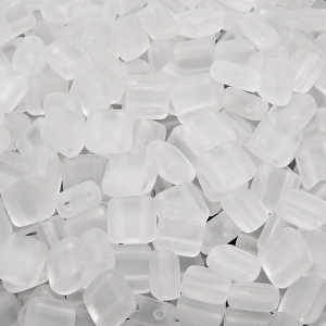 40pcs Czech Two Hole Pressed Glass Tile Beads 6mm Crystal Matte