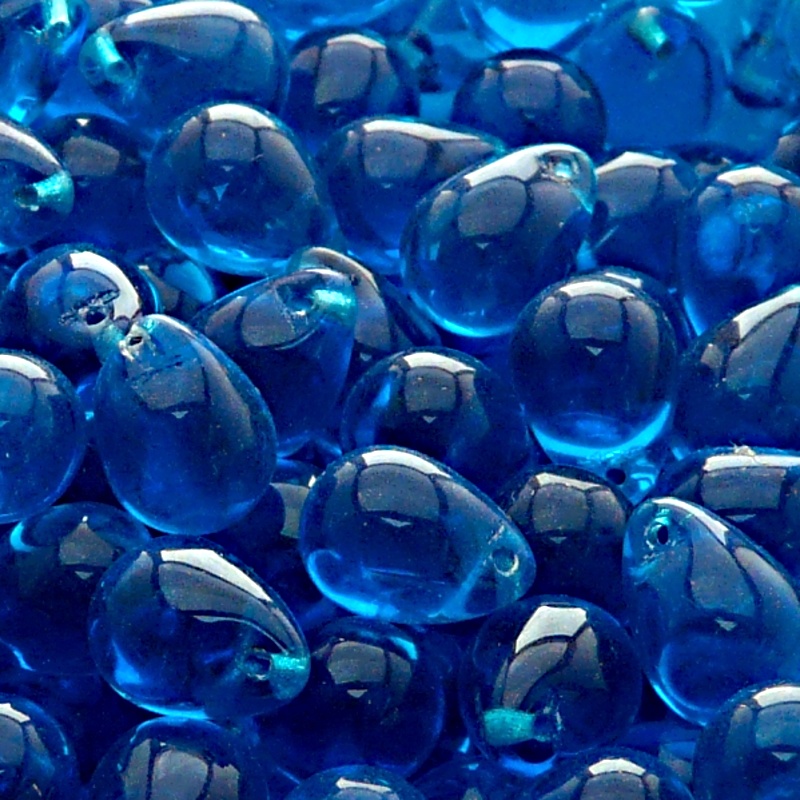 10pcs Czech Pressed Glass Teardrop Beads 10x14mm Aquamarine