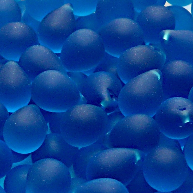 10pcs Czech Pressed Glass Teardrop Beads 10x14mm Aquamarine Matte