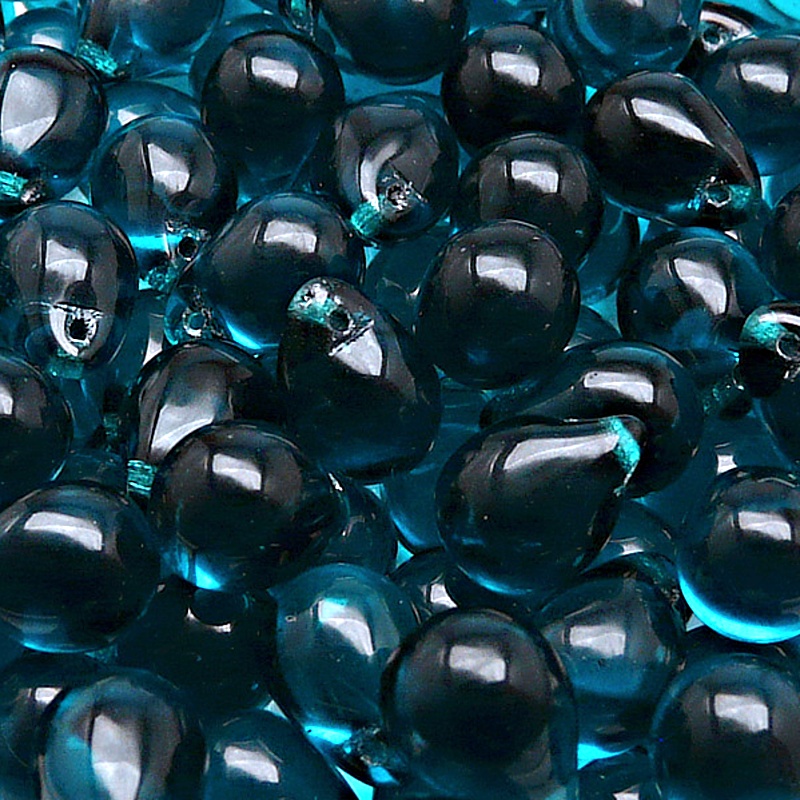 10pcs Czech Pressed Glass Teardrop Beads 10x14mm Green Aquamarine