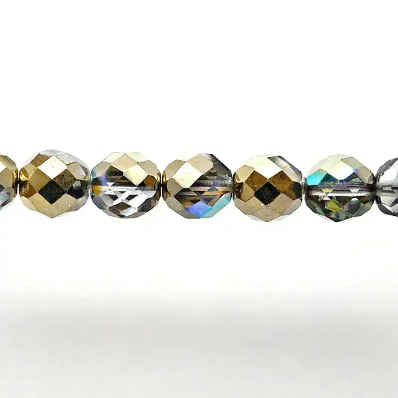 10pcs Czech Fire Polished Faceted Glass Beads Round 10mm Crystal Golden Rainbow