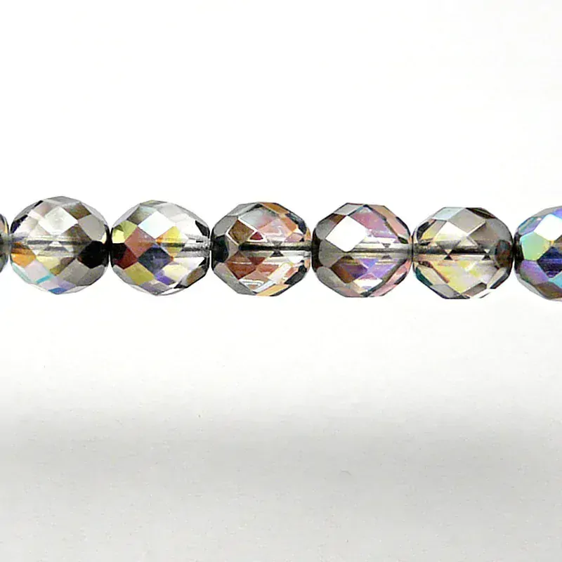 10pcs Czech Fire Polished Faceted Glass Beads Round 10mm Crystal Graphite Rainbow