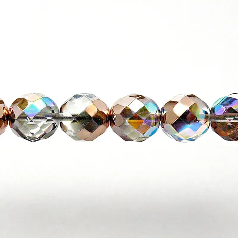 8pcs Czech Fire Polished Faceted Glass Beads Round 12mm Crystal Copper Rainbow