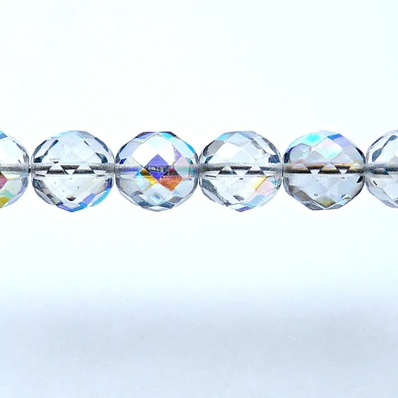 8pcs Czech Fire Polished Faceted Glass Beads Round 12mm Crystal Blue Rainbow