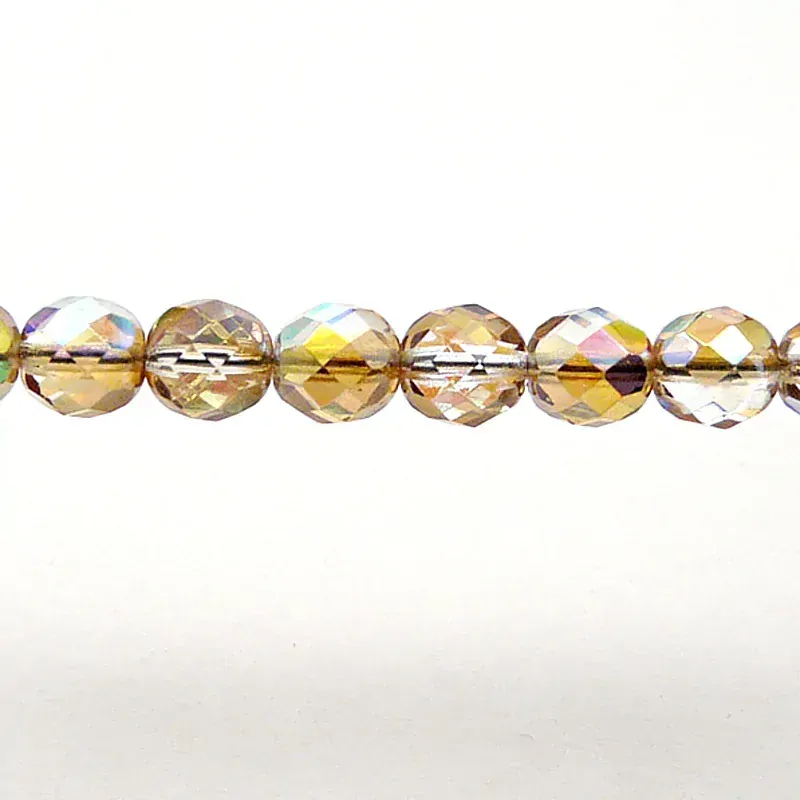 25pcs Czech Fire Polished Faceted Glass Beads Round 8mm Crystal Silver Rainbow