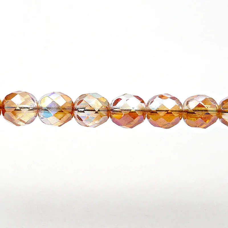 25pcs Czech Fire Polished Faceted Glass Beads Round 8mm Crystal Orange Rainbow