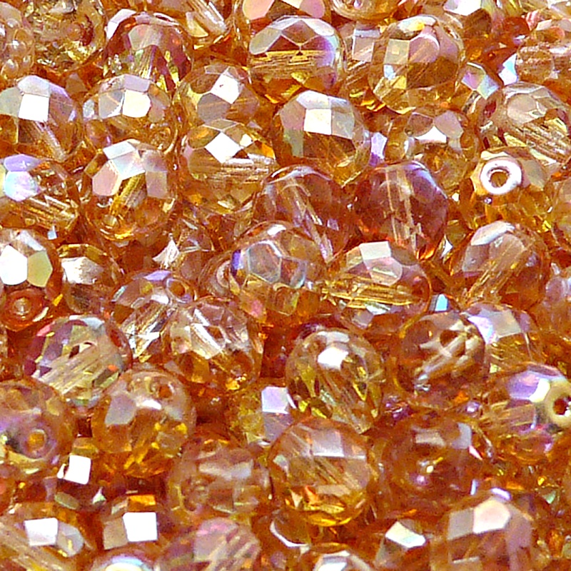 25pcs Czech Fire Polished Faceted Glass Beads Round 8mm Crystal Orange Rainbow
