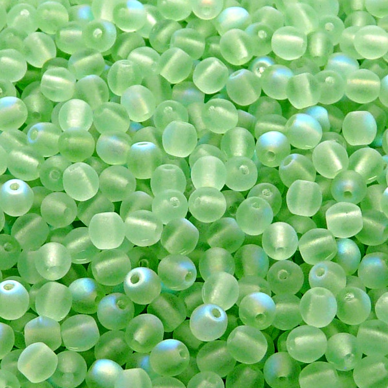 100pcs Czech Pressed Glass Round Beads 4mm Green Peridot AB Matte