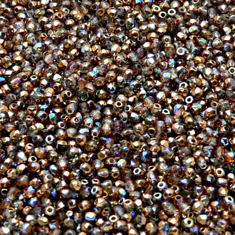 100pcs Czech Fire Polished Faceted Glass Beads Round 2mm Crystal Copper Rainbow