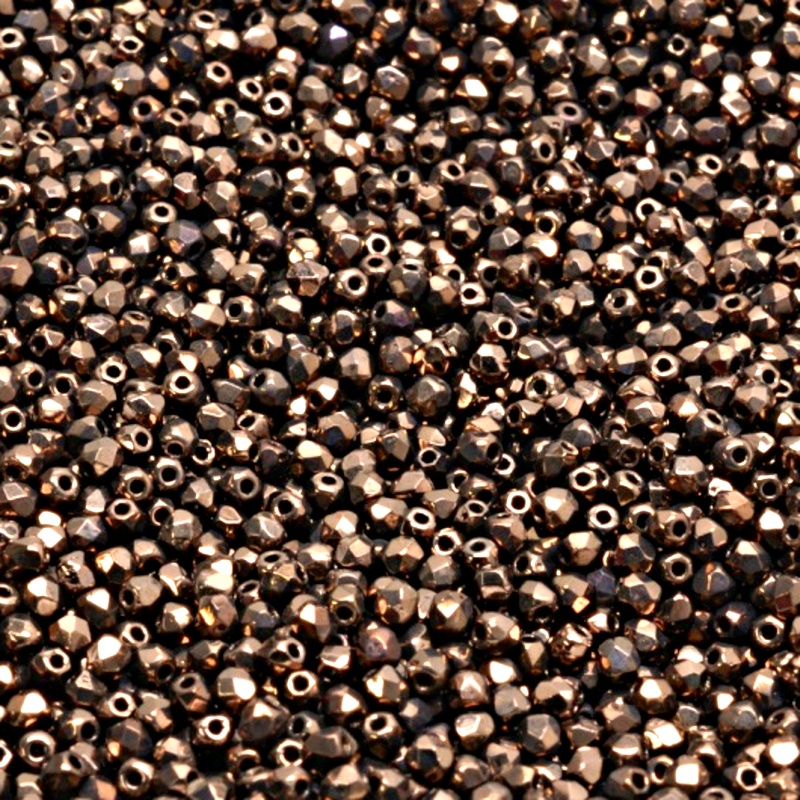 100pcs Czech Fire Polished Faceted Glass Beads Round 2mm Jet Bronze Luster