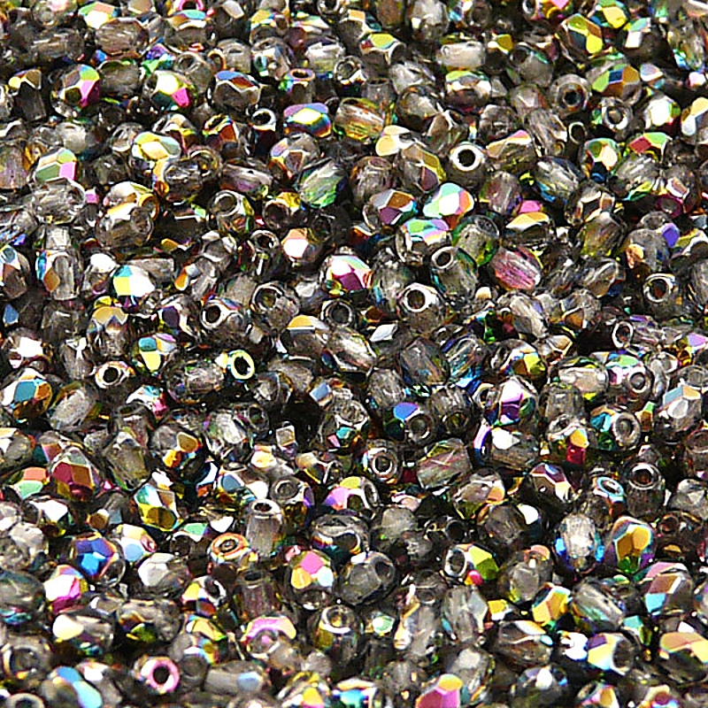 100pcs Czech Fire Polished Faceted Glass Beads Round 3mm Crystal Vitrail