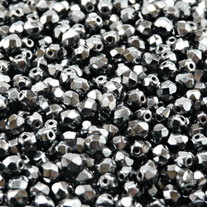 100pcs Czech Fire Polished Faceted Glass Beads Round 4mm Jet Hematite