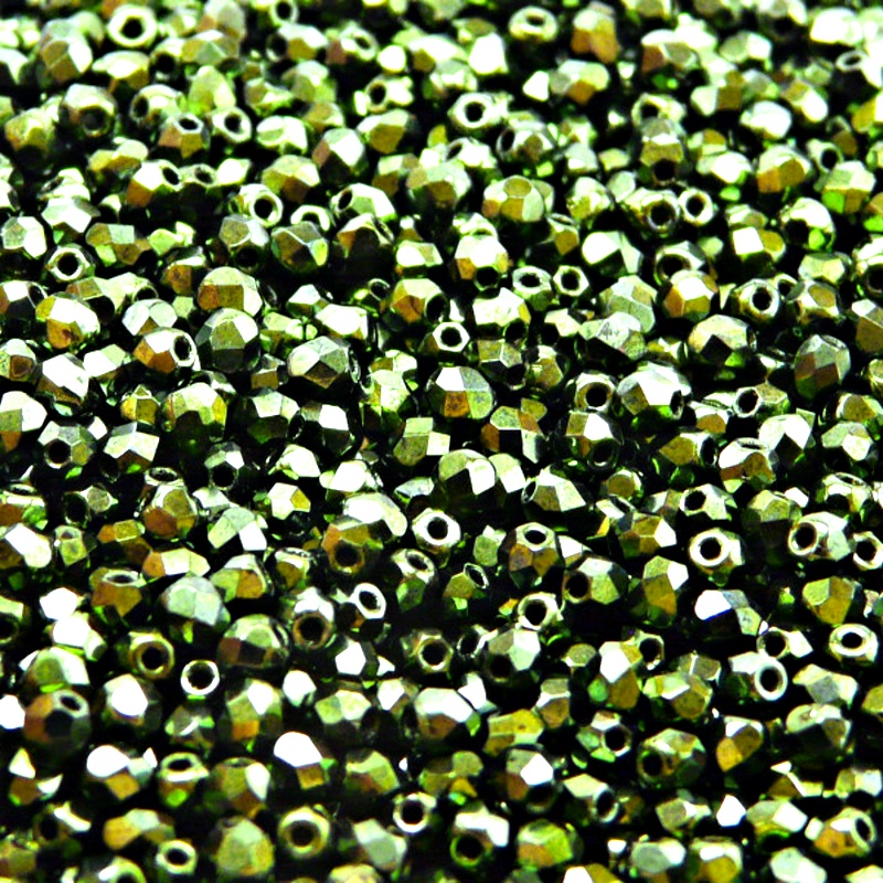 100pcs Czech Fire Polished Faceted Glass Beads Round 3mm Jet Green Look