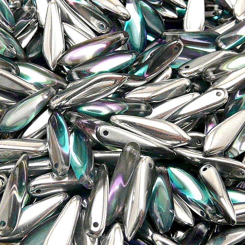 30pcs Czech Pressed Glass Dagger Beads 5x16mm Crystal Vitrail Light
