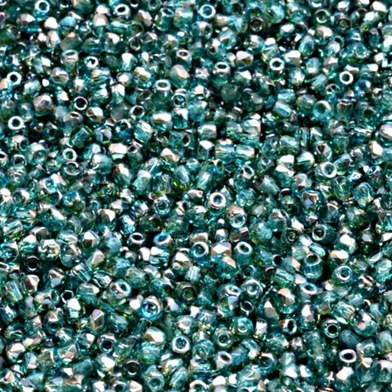 100pcs Czech Fire Polished Faceted Glass Beads Round 2mm Light Aquamarine Celsian